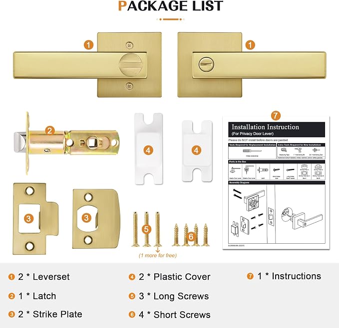 Probrico Interior Flat Square Gold Privacy Door Handle, Heavy Duty Keyless - Image 7
