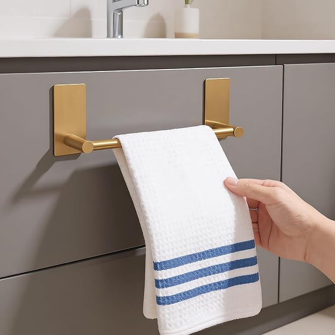 Songtec Gold Towel Bar 9-Inch, Adhesive Bath Towel Rack No Drill, Strong - Image 6
