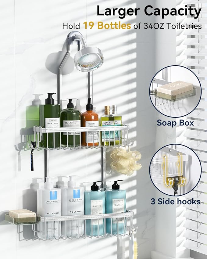 YASONIC Shower Caddy Hanging, Never Rust Shower Organizer Hanging, Aluminum - Image 3