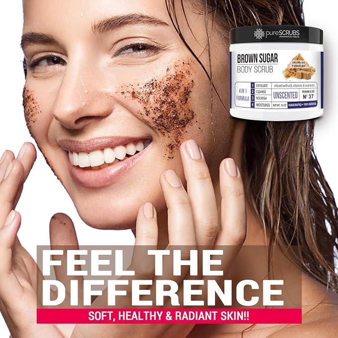 pureSCRUBS Premium Unscented Brown Sugar Body Scrub | Large 16oz Jar | Face - Image 5