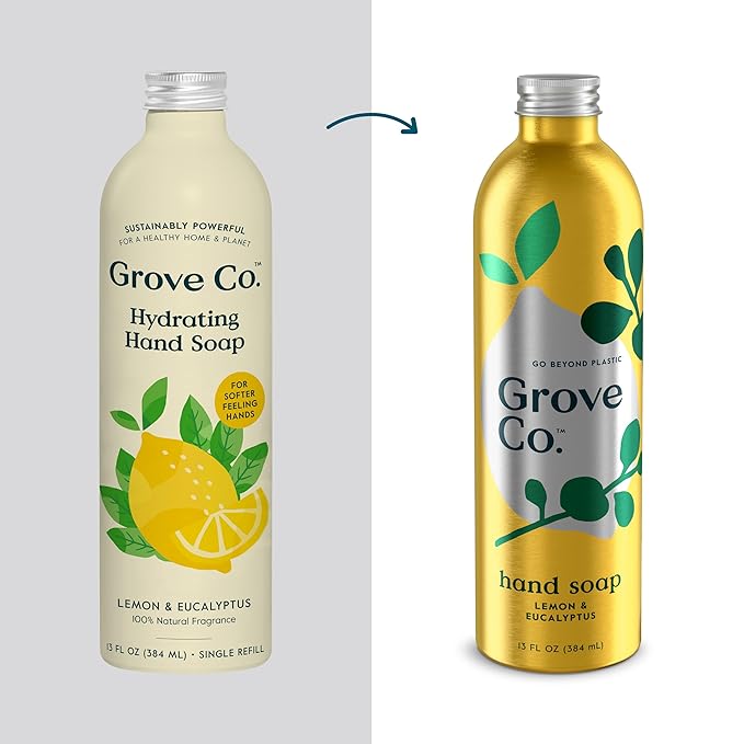 Grove Co. Hydrating Gel Hand Soap Refills + 1 x Reusable Glass Soap Dispenser - Image 2