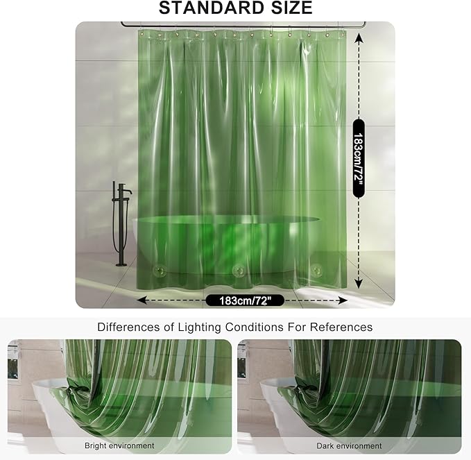 AmazerBath Shower Curtain Liner, 100% EVA Clear Green Heavy Duty Luxury Shower - Image 7