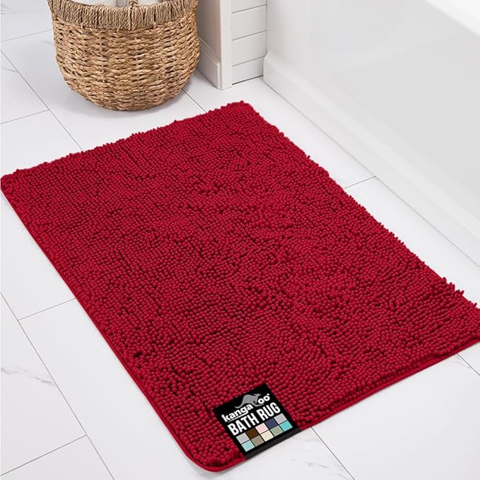 KANGAROO Bathroom Rugs, Chenille Soft Absorbent Bath Rug, Shaggy Shower Mat by Kangaroo