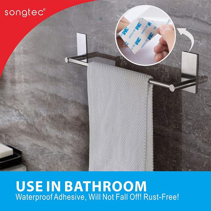 Adhesive Towel Bar 9-inch, Stick On Bath Towel Rack, Hand Towel Holders - Image 2