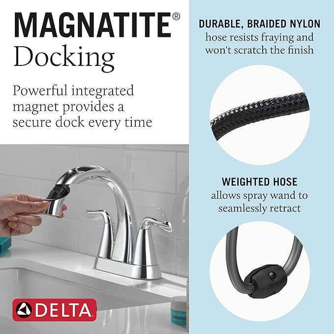 Delta Arvo Pull-Down Centerset, Chrome Bathroom Sink Faucet - Image 3