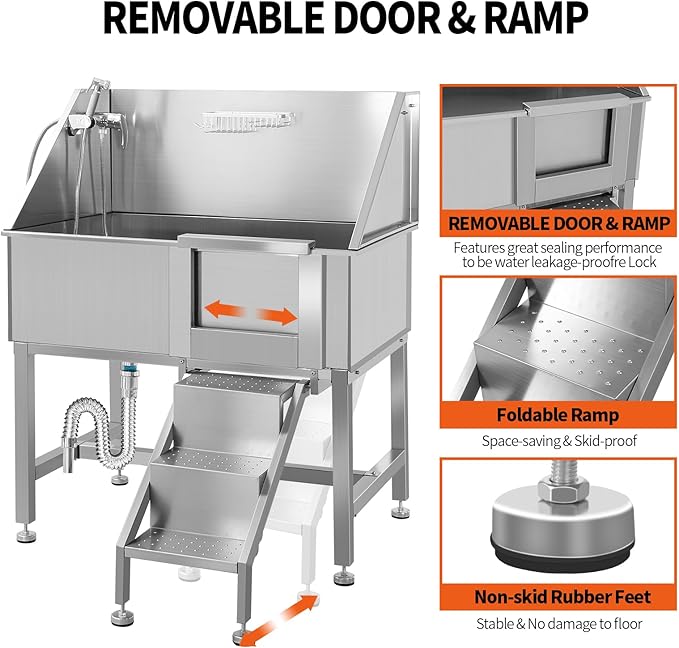 38" Professional Stainless Steel Dog Bathing Station - Image 3