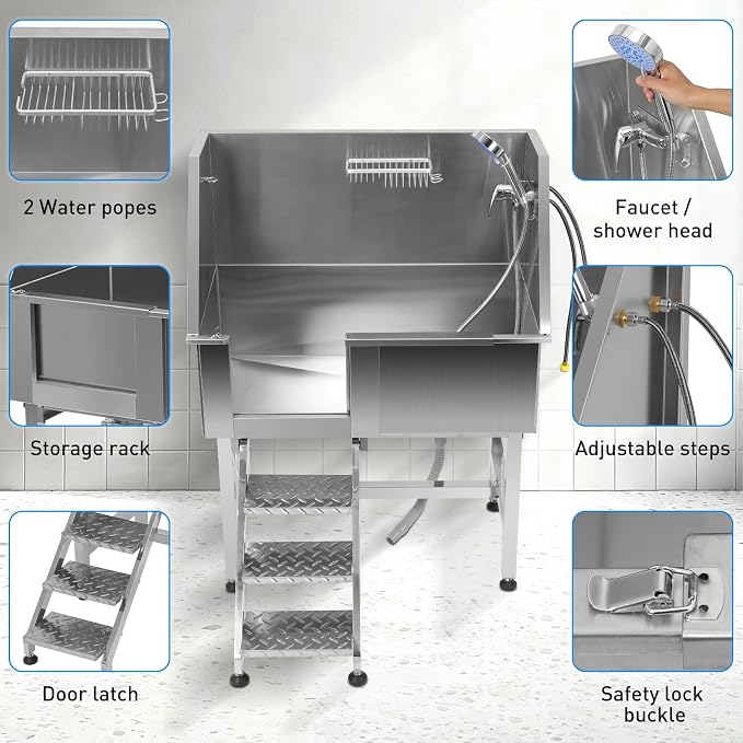 38-Inch Professional Stainless Steel Dog Grooming Tub - Image 4