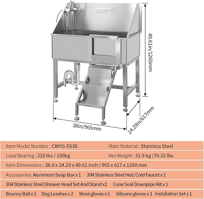 38" Professional Stainless Steel Dog Bathing Station - Image 2