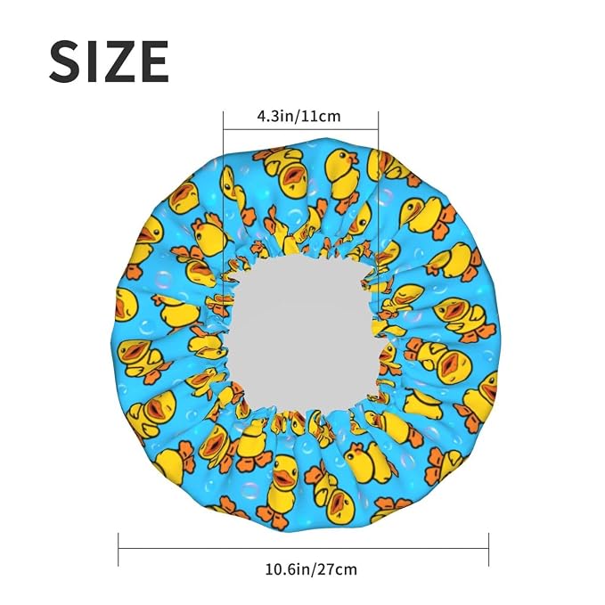Yellow Rubber Duck Shower Cap For Women Adjustable Double Waterproof Layers - Image 6