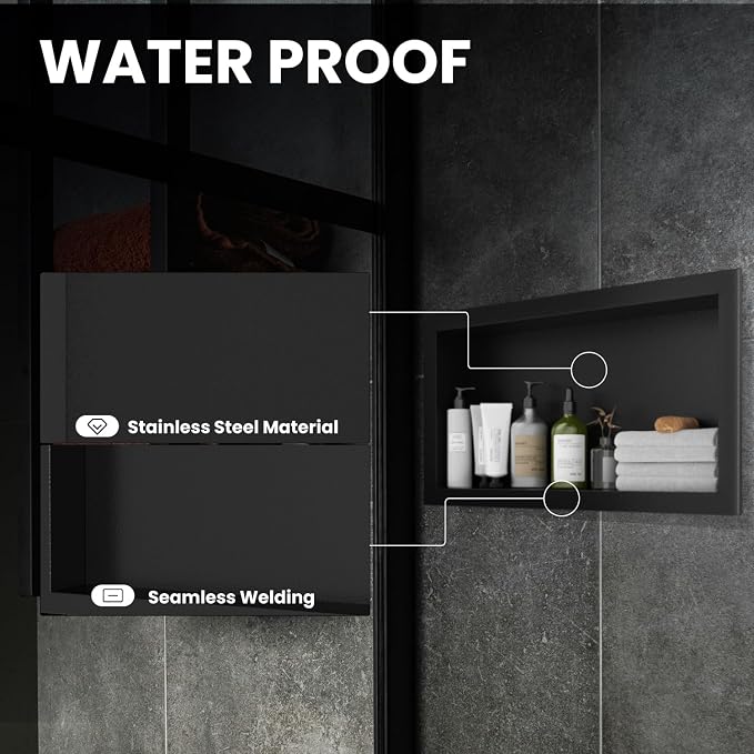 Stainless Steel Shower Niche 12" x 24", Single-Layer Wall Mounted No Tile Needed - Image 4