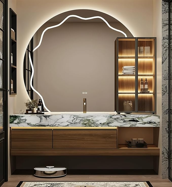Bathroom Vanity with Sink, Modern Bathroom Vanity with LED Semi-Circle Mirror by LUTHXAY