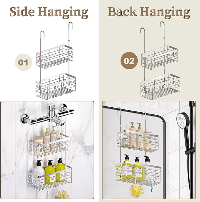 DELLAN Hanging Shower Organizer, 2-Tier Shower Rack - Image 3
