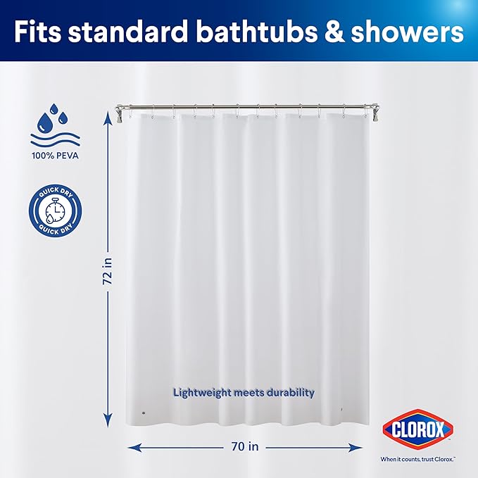 CLOROX Shower Curtain Liner, Premium Lightweight Flexible Waterproof 3g PEVA - Image 2