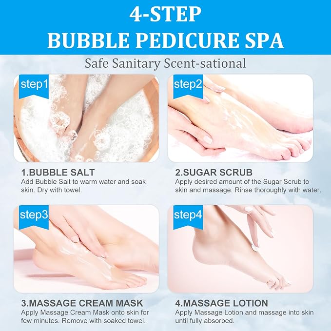 Pedicure Kit Foot Soak Set: Bubble Salt, Sugar Scrub, Massage Mask, Massage - Image 6