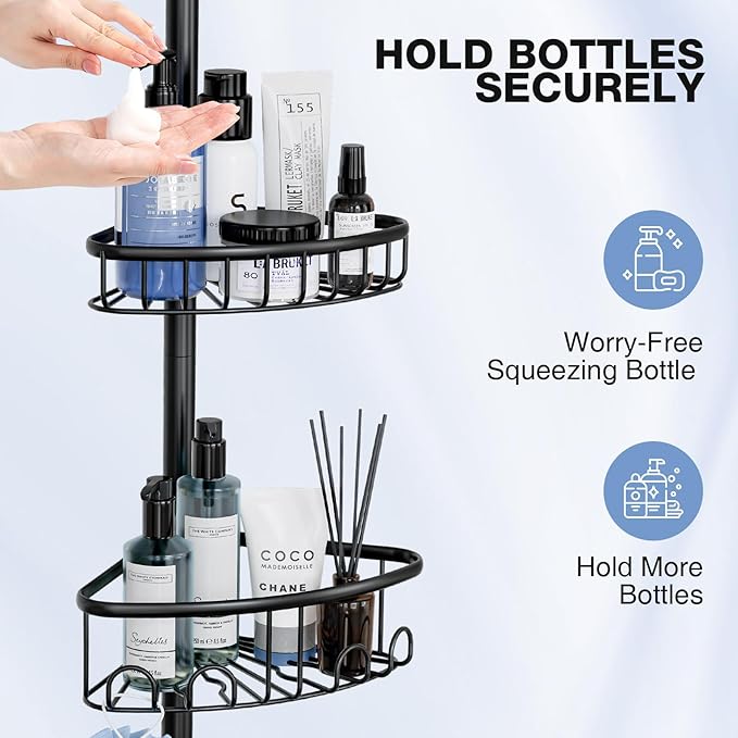 Corner Shower Caddy Tension Pole: Stainless Steel Rustproof 4-Tier Shower - Image 4