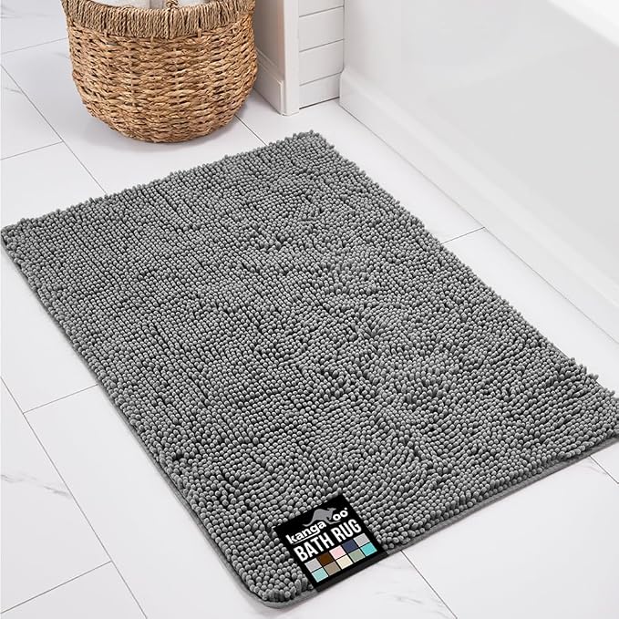 KANGAROO Bathroom Rugs, Chenille Soft Absorbent Bath Rug, Shaggy Shower Mat by Kangaroo