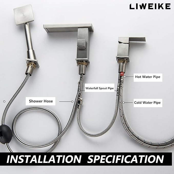 LIWEIKE Roman Tub Faucet with Sprayer, Brushed Nickel High Flow Deck Mount 3 - Image 8