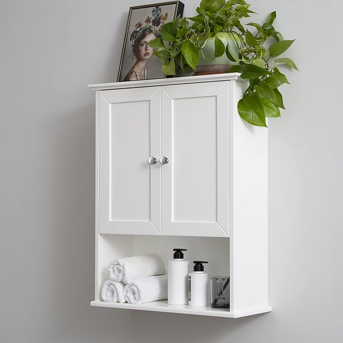 White Bathroom Wall Cabinet Over The Toilet Storage Cabinet, 24x30 Inch Wood - Image 7