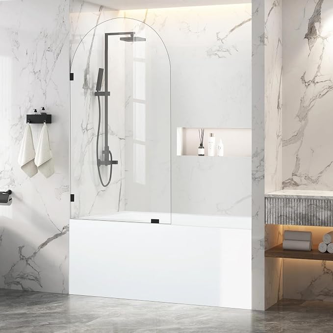 34" W X 58.25" H Tub Shower Door, Frameless Bathtub Glass Shower Door by BathStellarMall