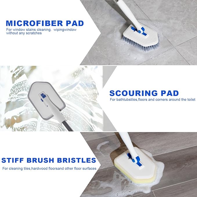 Tile Tub Scrubber Brush with 52-inch Adjustable Long Handle 3-in-1 Rotatable - Image 4