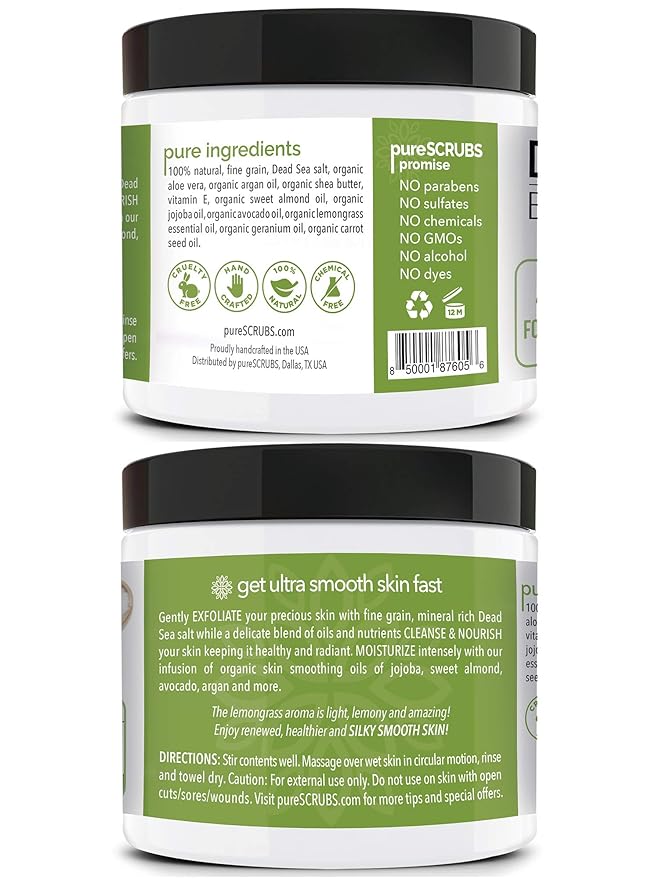 pureSCRUBS Premium Lemongrass Dead Sea Salt Body Exfoliator Scrub, Full - Image 2