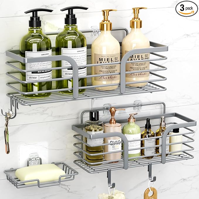 Yougai Shower Caddy 3 Pack, Adhesive Shower Shelf Organizer Rack, Rustproof by Yougai