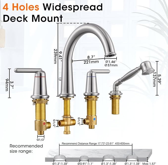Tub Faucet Set, Roman Bathtub Faucet Set - Image 7