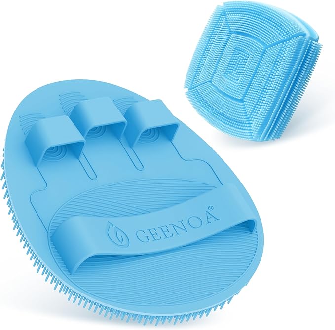 Soft Silicone Bath Glove & Face Scrubber Set 2PCS, 360° Anti-Slip & Hand-fit by GEENOA