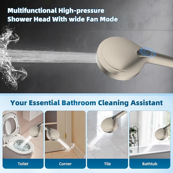 Hibbent All Metal Shower Head, 10 Sprays, Showerhead Holder, Brushed Nickel - Image 7