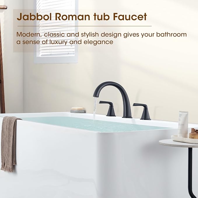 Matte Black Roman Tub Faucet, Solid Brass Bathtub Faucet Set - Image 2