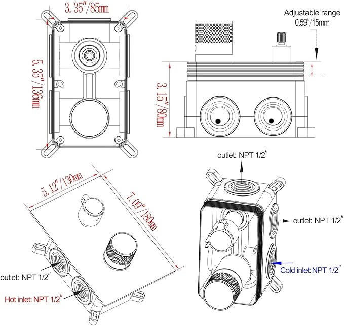 Digital Shower Valve 3 Way Diverter Temperature Display Shower Mixer 3-Function - Image 7