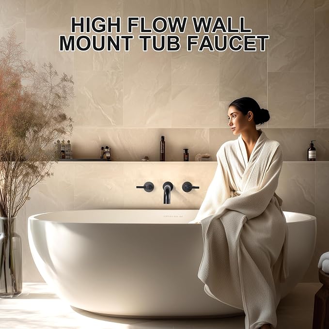 ALEASHA Wall Mount Tub Filler Tub Faucet High Flow Bathtub Faucets Two Handles - Image 7