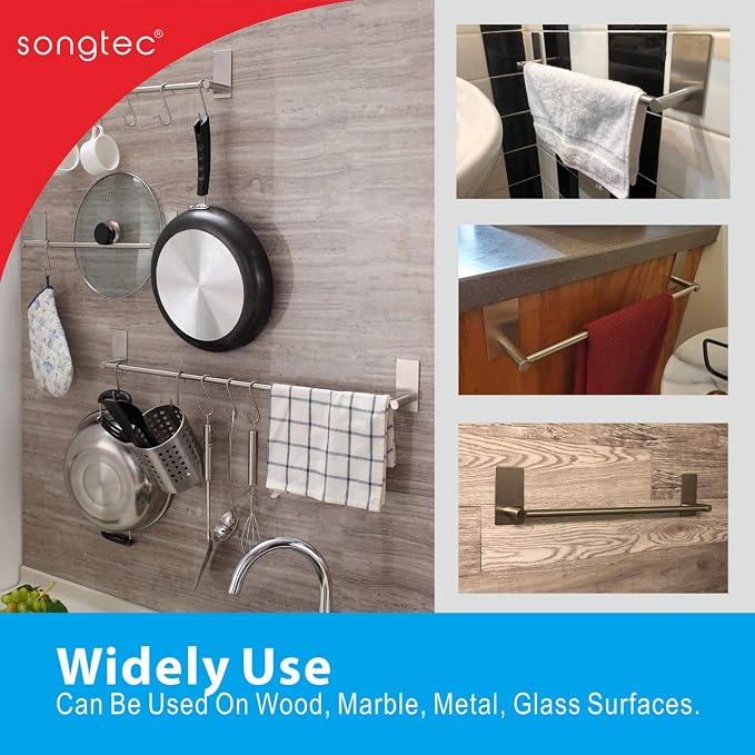 Songtec Bathroom Towel Bar 16-inch, No Drill Stick On Towel Rack, Easy Install - Image 4