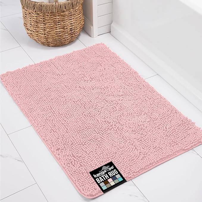 KANGAROO Bathroom Rugs, Chenille Soft Absorbent Bath Rug, Shaggy Shower Mat by Kangaroo