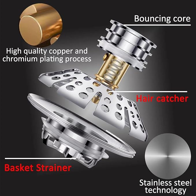 Universal Tub Stopper Bathtub Drain Plug, Pop Up Tub Drain Hair Catcher - Image 6