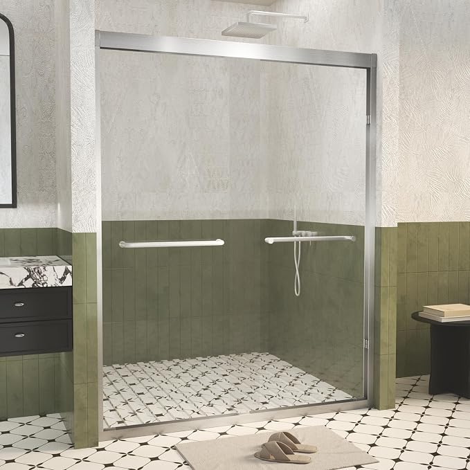 Shower Doors Glass Sliding, Semi-Frameless, 1/4" Inch Sgcc Tempered Glass by Unknown