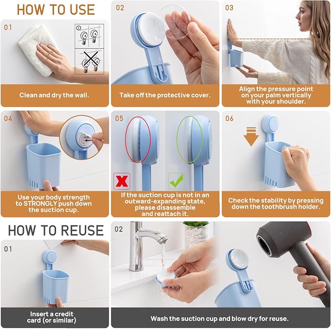 LEVERLOC Powerful Suction Cup Toothbrush Holder, Drill-Free Wall Shower Holder - Image 7