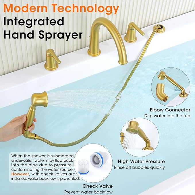 Roman Tub Faucet with Sprayer, Classic Bath Tub Faucet Set with Valve Brass 4 - Image 6