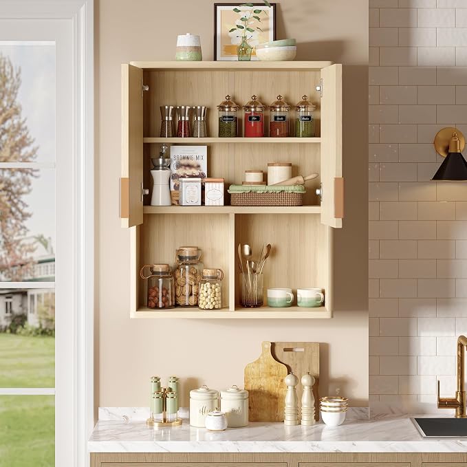 Bestier Fluted Bathroom Wall Cabinet Over The Toilet Storage, Laundry Cabinet - Image 9