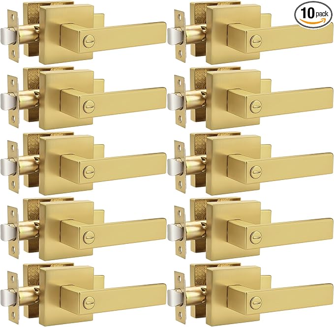 Probrico Interior Flat Square Gold Privacy Door Handle, Heavy Duty Keyless by Probrico