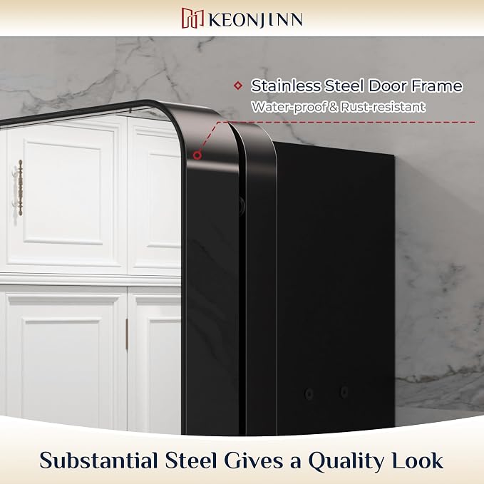 Keonjinn 48 x 32 Inch Large Black Medicine Cabinets, Recessed Bathroom Medicine - Image 4