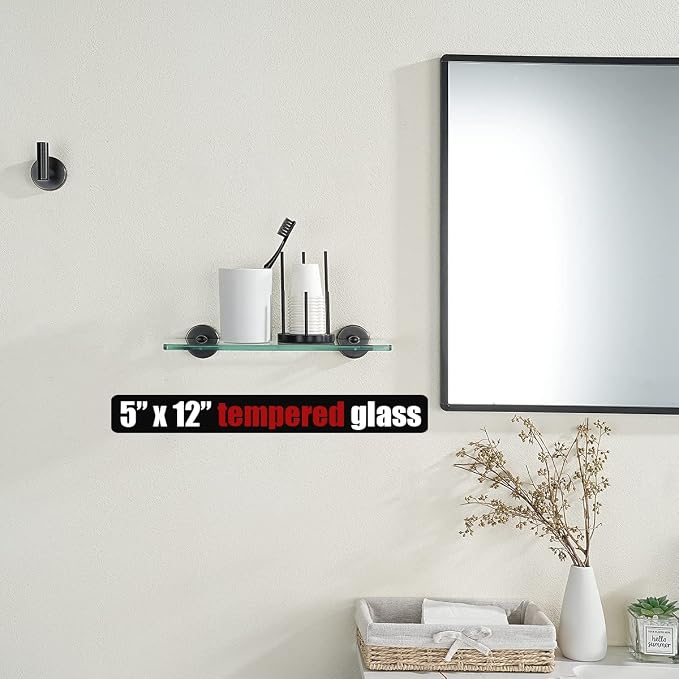 JQK Bathroom Glass Shelf Oil Rubbed Bronze, Tempered Glass Shower Storage 12 by - Image 2