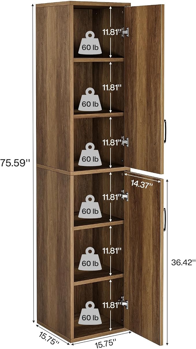 Tribesigns 75" Tall Narrow Storage Cabinet, Modern Farmhouse Pantry Cabinet - Image 2