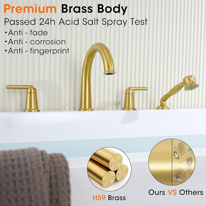 Roman Tub Faucet with Sprayer, Classic Bath Tub Faucet Set with Valve Brass 4 - Image 9