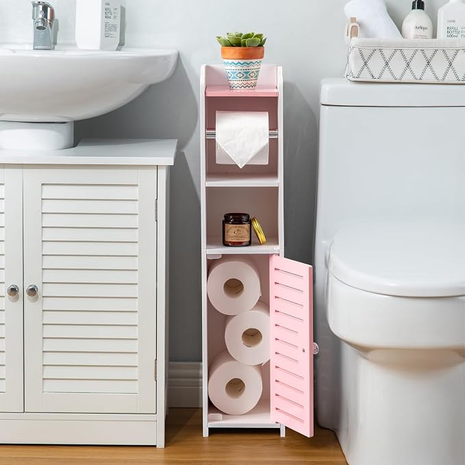AOJEZOR Toilet Paper Holder Stand: Small Bathroom Storage Cabinet - Image 2