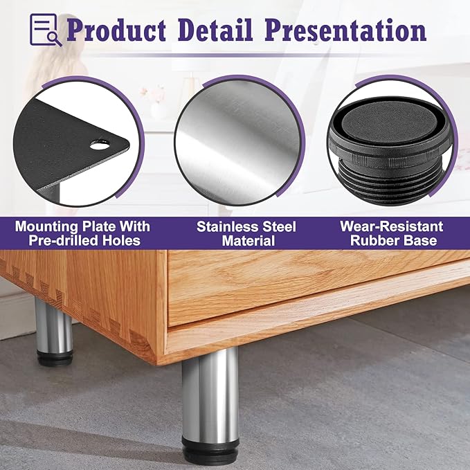 7 Inch Metal Furniture Legs Stainless Steel Adjustable Legs Silver Metal Legs - Image 3