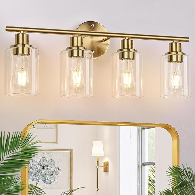 4-Light Bathroom Light Fixtures, Brushed Gold Modern Vanity Lights Over Mirror by Zarbitta