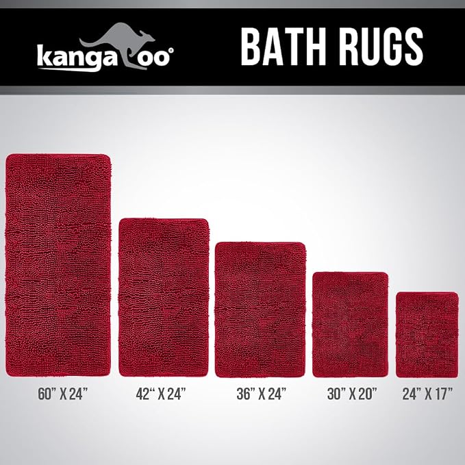 KANGAROO Bathroom Rugs, Chenille Soft Absorbent Bath Rug, Shaggy Shower Mat - Image 9