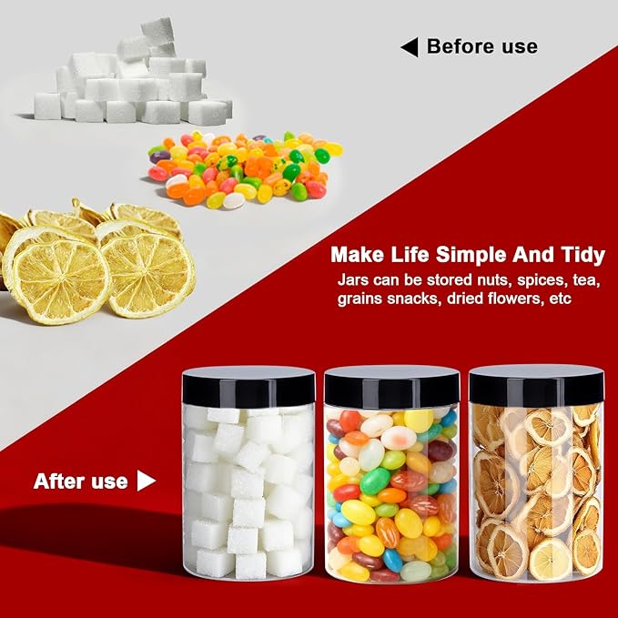 Plastic Jars with Lids, OBKJJ 51 PCS 10 OZ Large Capacity Clear Storage - Image 6