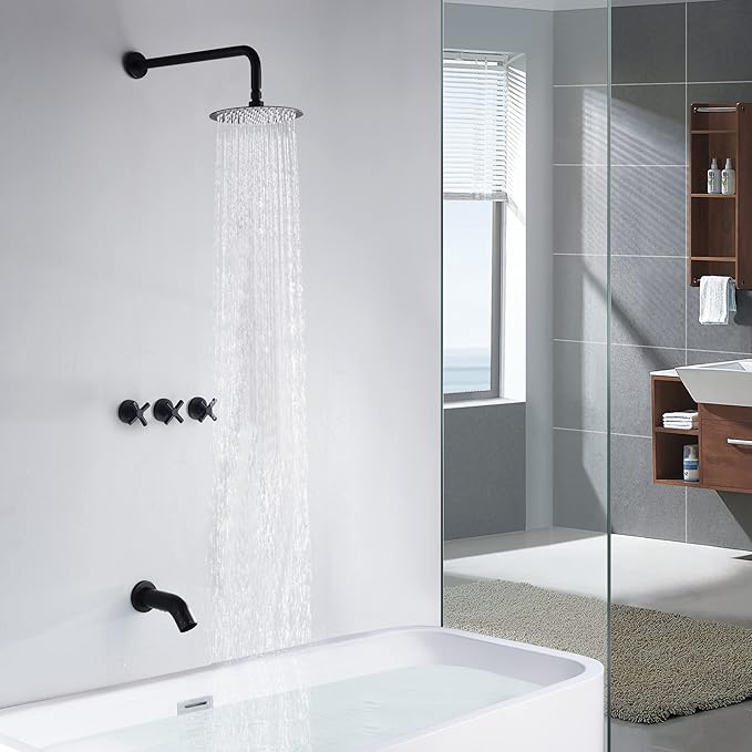 3 Handle Tub Shower Faucet, Matte Black Bathtub Faucet Set - Image 5